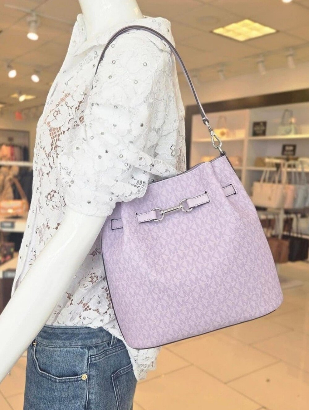 Michael Kors Carson Logo Medium Purple Bucket Shoulder Bag - Picture 7 of 9